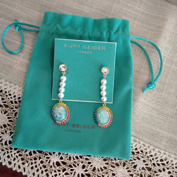 Kurt Geiger Turquoise Color and Pearl Earrings - Picture 4 of 5